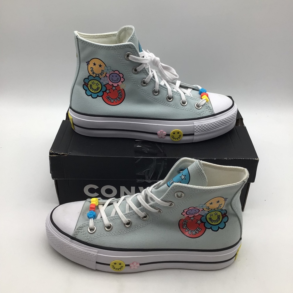 Converse CTAS Lift Hi Sunflower Smiles Blue Platform Sneakers A16296C Size 8 NEW